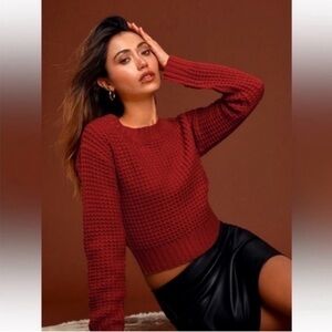 Lulus Campfire Cozy Brick Red Cropped Sweater NEW